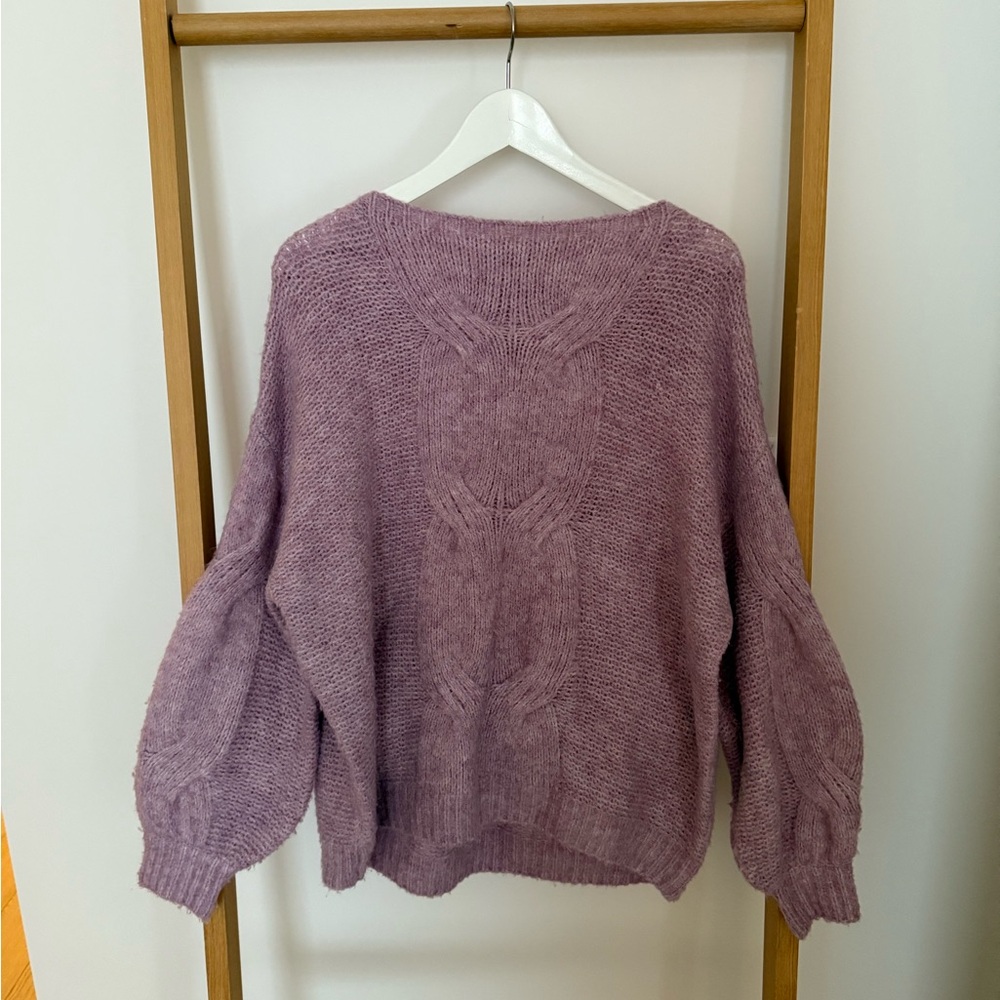 Purple Crew Neck Sweater with Voluminous Sleeves
